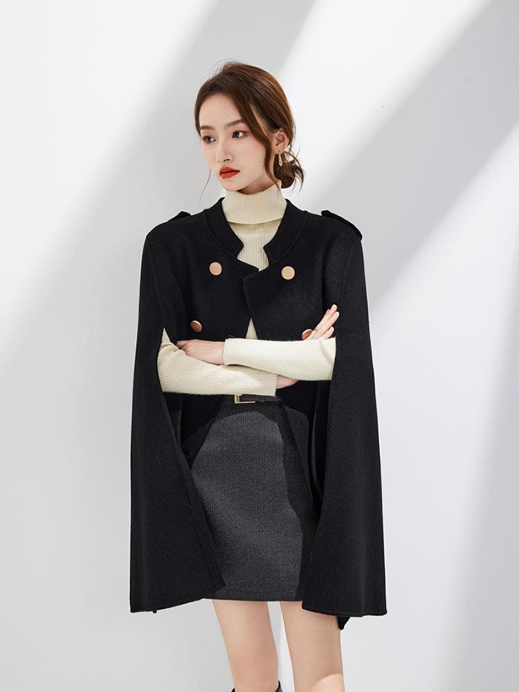 Manteau Cape Double Face en Laine pour Femmes Petite Taille 2025 - Laine Australienne Pure pour l'Automne/Hiver.