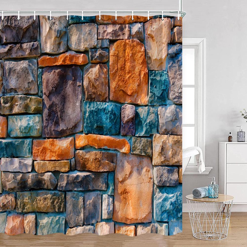 Countryside Wooden Board Shower Curtain Brick Wall Farmhouse Farm Bathroom Curtains Wooden Planks Art Pattern Bath Curtain Decor