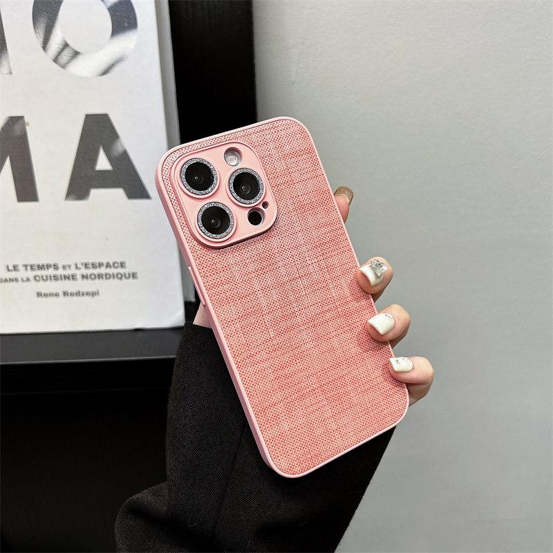 

Роскошный чехол с принтом на холсте и блестящей пленкой для линз для iPhone 16 Pro Max 15 14 Plus 13 12 Pro 11. Универсальный защитный чехол от падения iPhone 11 розовый