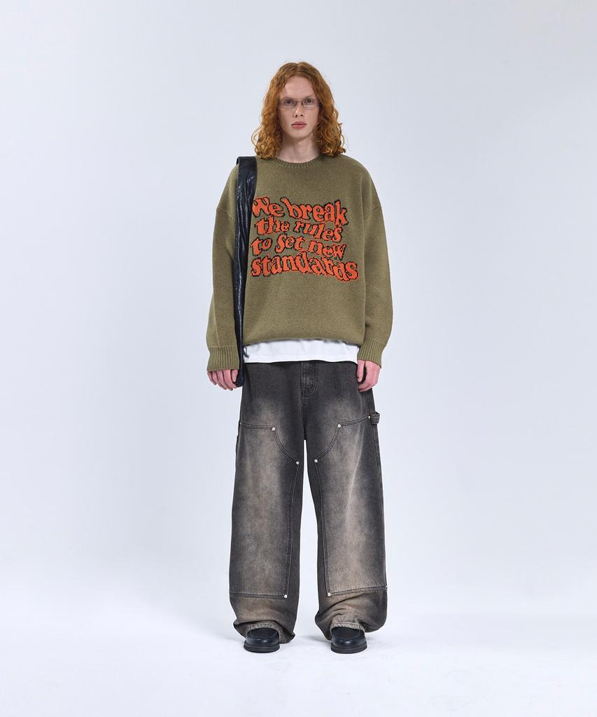 STANDARDERROR 87-Stan191 Art Lettering Oversized Jacquard Knit Khaki