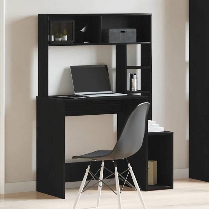 VidaXL Bureau avec étagères noir 100x45x140 cm bois d'ingénierie, bureau d'ordinateur, bureau debout, bureau avec rangement, 860437
