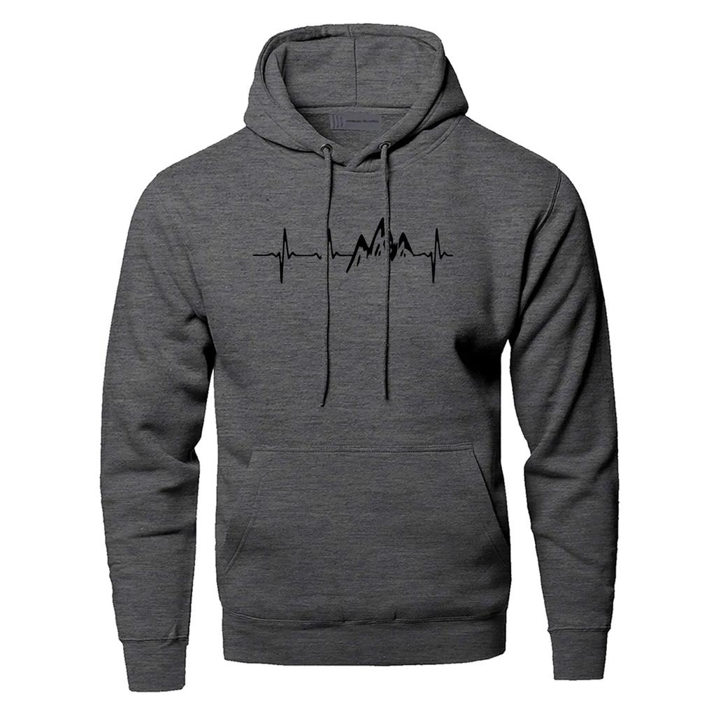 Mountain Heartbeat Kapuzenpullover Sweatshirt Herren Schallstrahlendiagramm Kapuzenpullover Hoodie Winter Herbst Bedruckt Schwarz Grau Sportbekleidung
