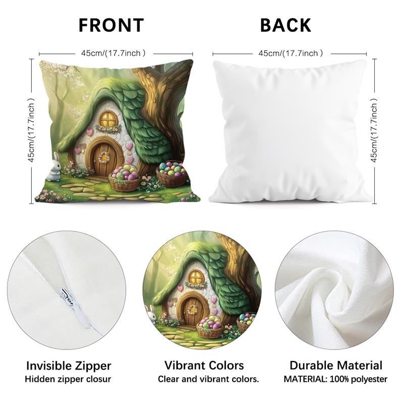 1Pc Easter Day Pillow Cover Spring Flowers Rabbit Pattern Printing Home Room Decoration Sofa Chair Cushion Cover
