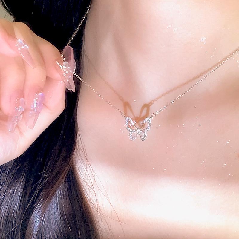 Butterfly Zircon Pendant Necklace for Women - Versatile Choker with Crushed Diamond Design