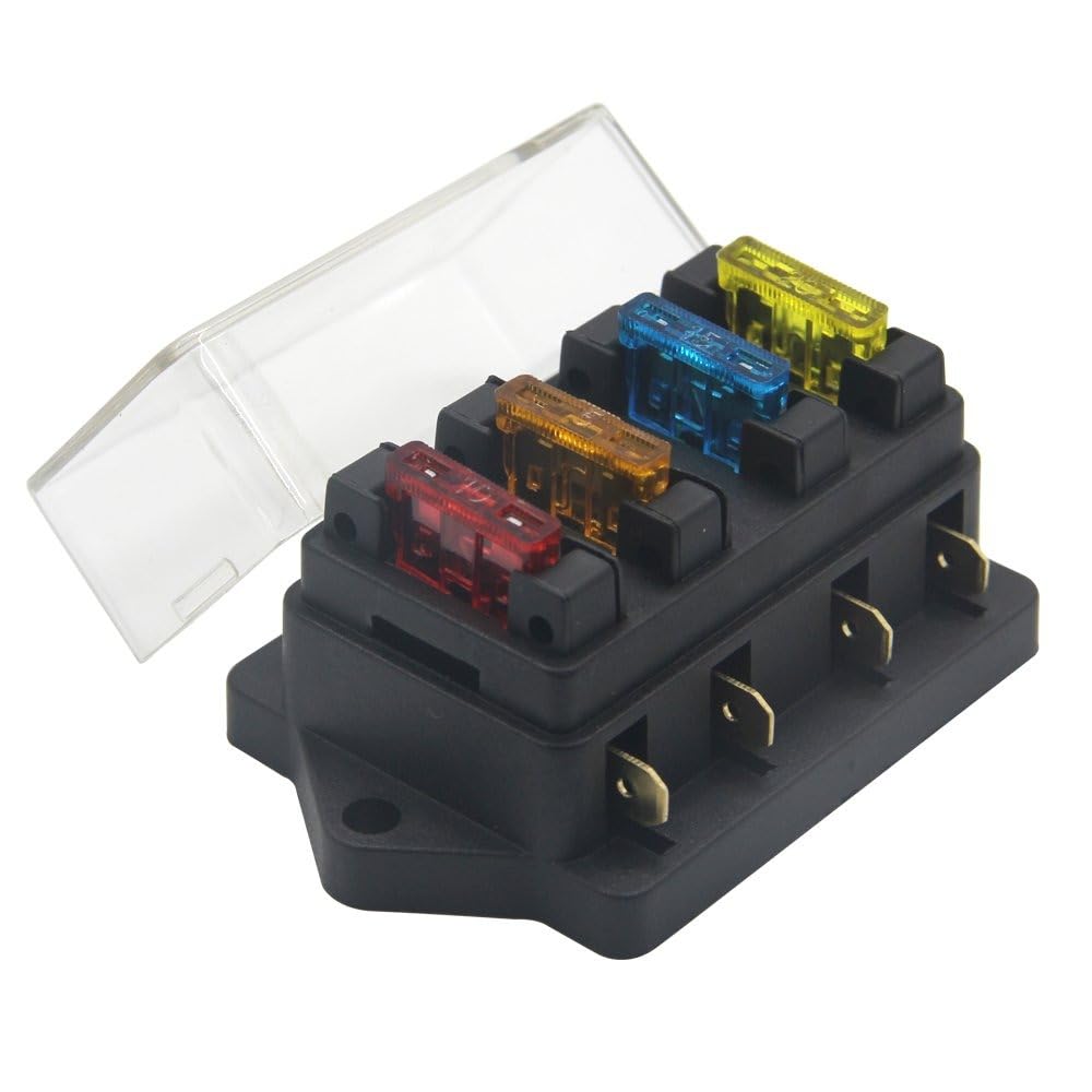 4 Way Car Blade Fuse Block Box, 12V/24V Fuse Block