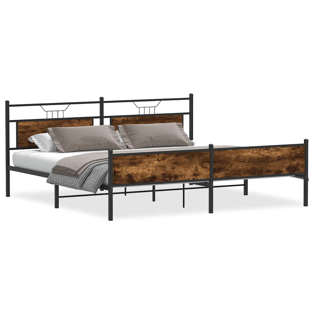 Metal Bed Frame without Mattress Smoked Oak Finish 200x200 cm