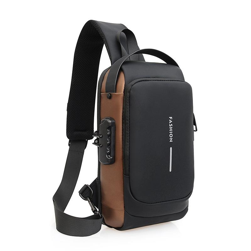 Breast bag Men's casual shoulder bag USB charging diagonal backpack Fanny pack Travel messenger bag