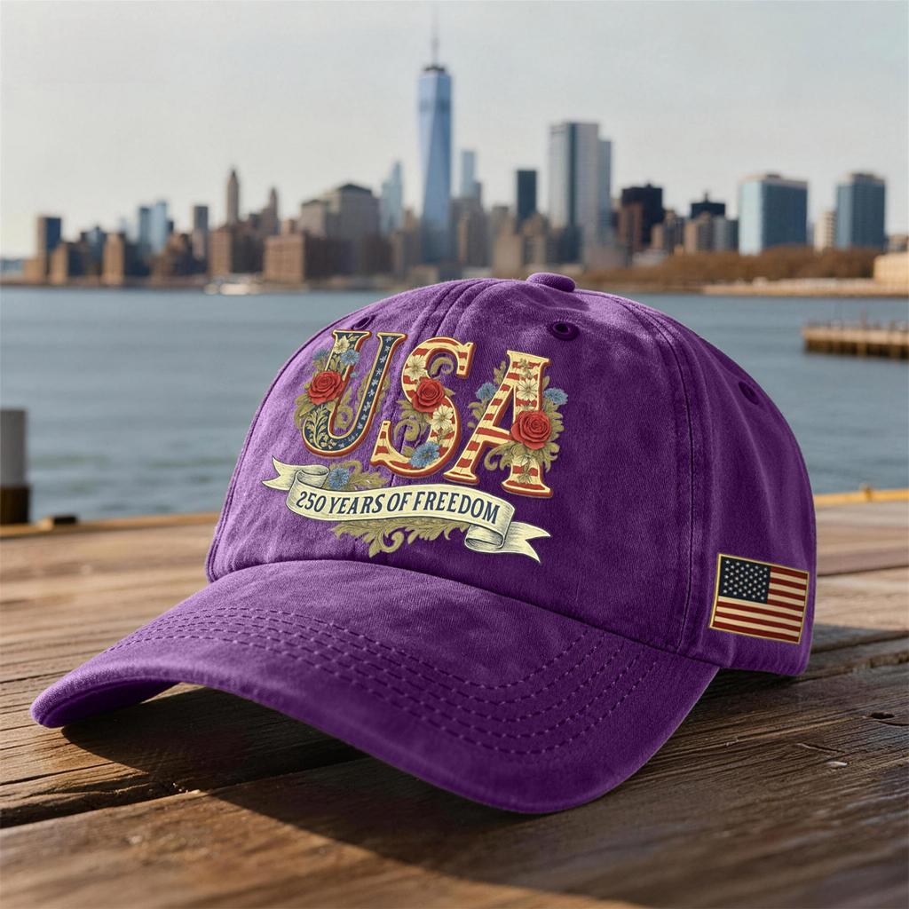 Unisex USA 250th Anniversary Printed Distressed Washed Baseball Cap | Patriotic Vintage Hat For Celebrations