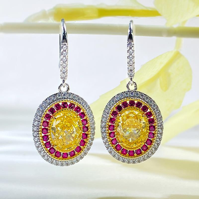 

Винтажные овальные серьги с желтым цирконием и кристаллами для вечеринок для женщин, серебряные свадебные серьги-крючки, ювелирные изделия жёлтый