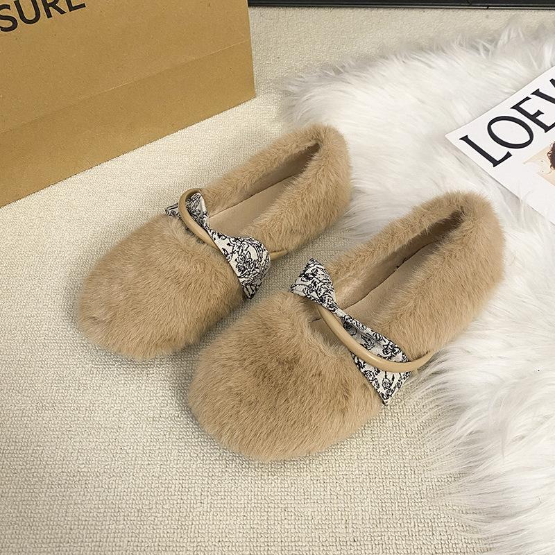 Fairy Mao Mao shoes outer wear 2025 autumn and winter new gentle and cute warm velvet small fragrant wind solid color cotton shoes