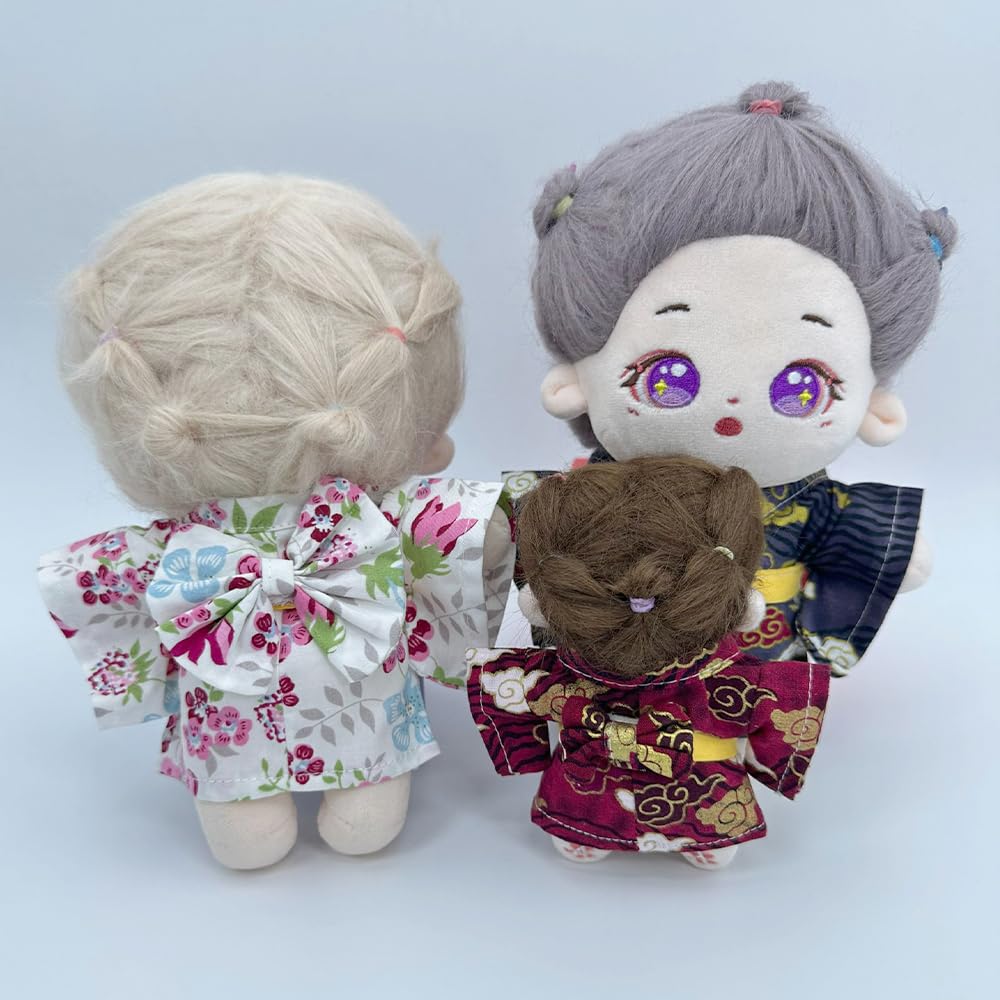 niannyyhouse Plush Clothes Girdle Kimono and Yukata Set Cotton Doll Doll Accessories 10cm/20cm Dress-Up (Black-10cm)