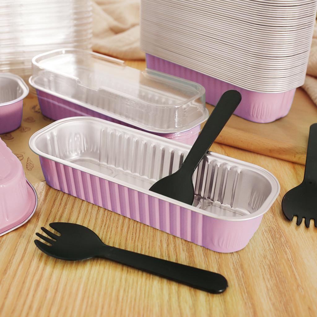 50 to100Pcs Rectangle Aluminum Foil Baking Pans Mini Loaf Pans with Lids and Spoons 6.8oz Reusable Bread Containers Muffin Tin