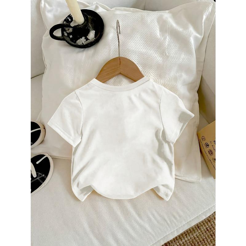 European Size Girls Round Neck Short Sleeved T Shirt with Unique English Print