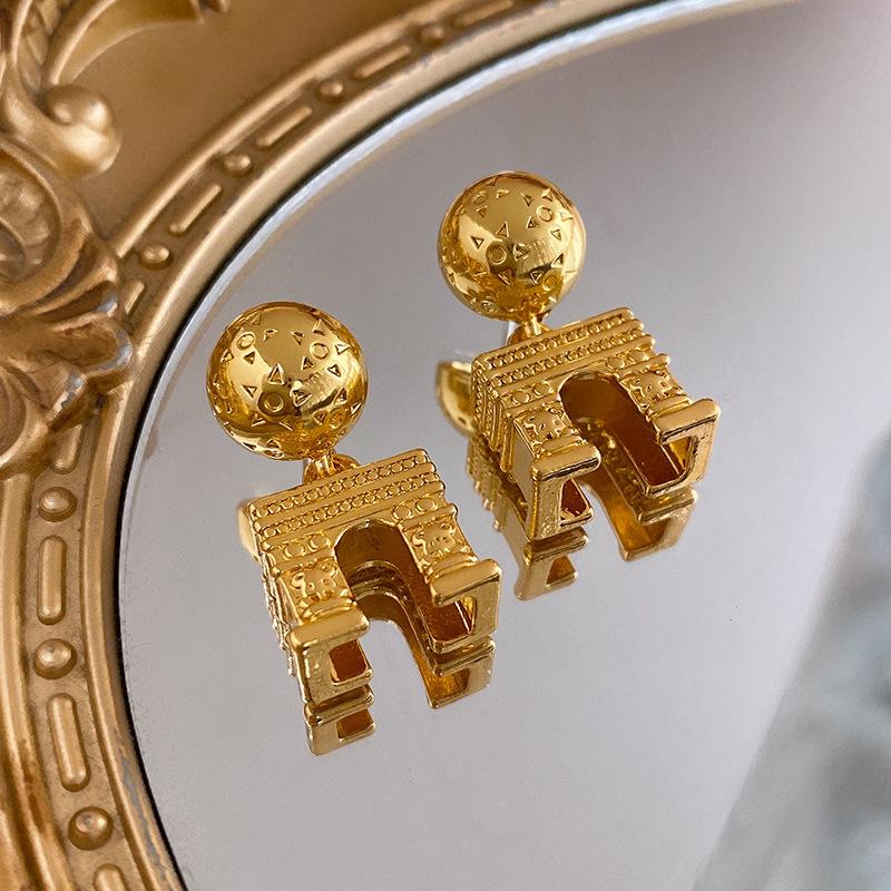 Vintage French-Style Silver Needle Earrings - Women's Elegant Studs with Retro Court Charm