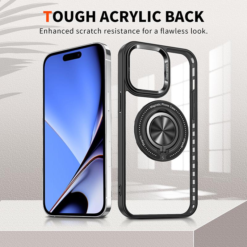 For Magsafe 360 ° Rotating Car Holder Ring Transparent Shockproof Phone Case For IPhone 15 14 13 12 11 Pro Max Bumper Back Cover