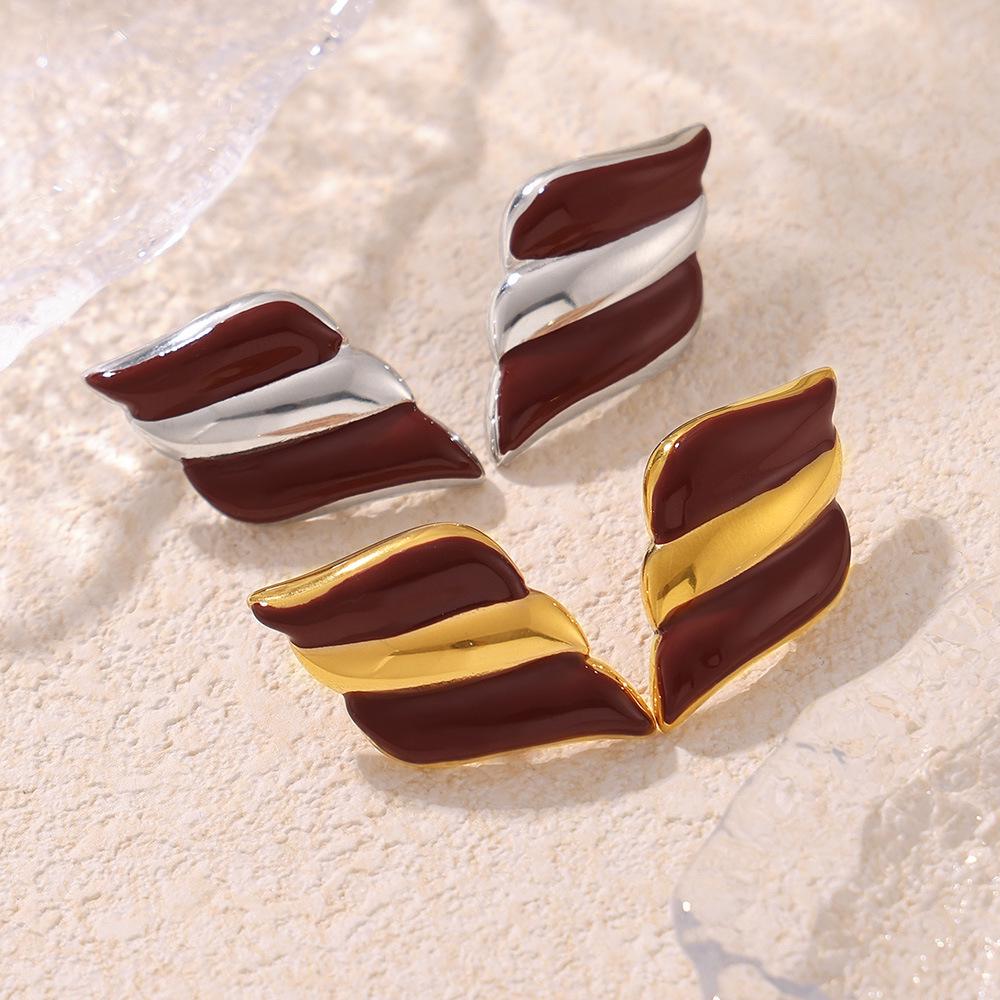 Qiong Yao Fashionable 18K Gold-Plated Stainless Steel Glaze Wing Earrings