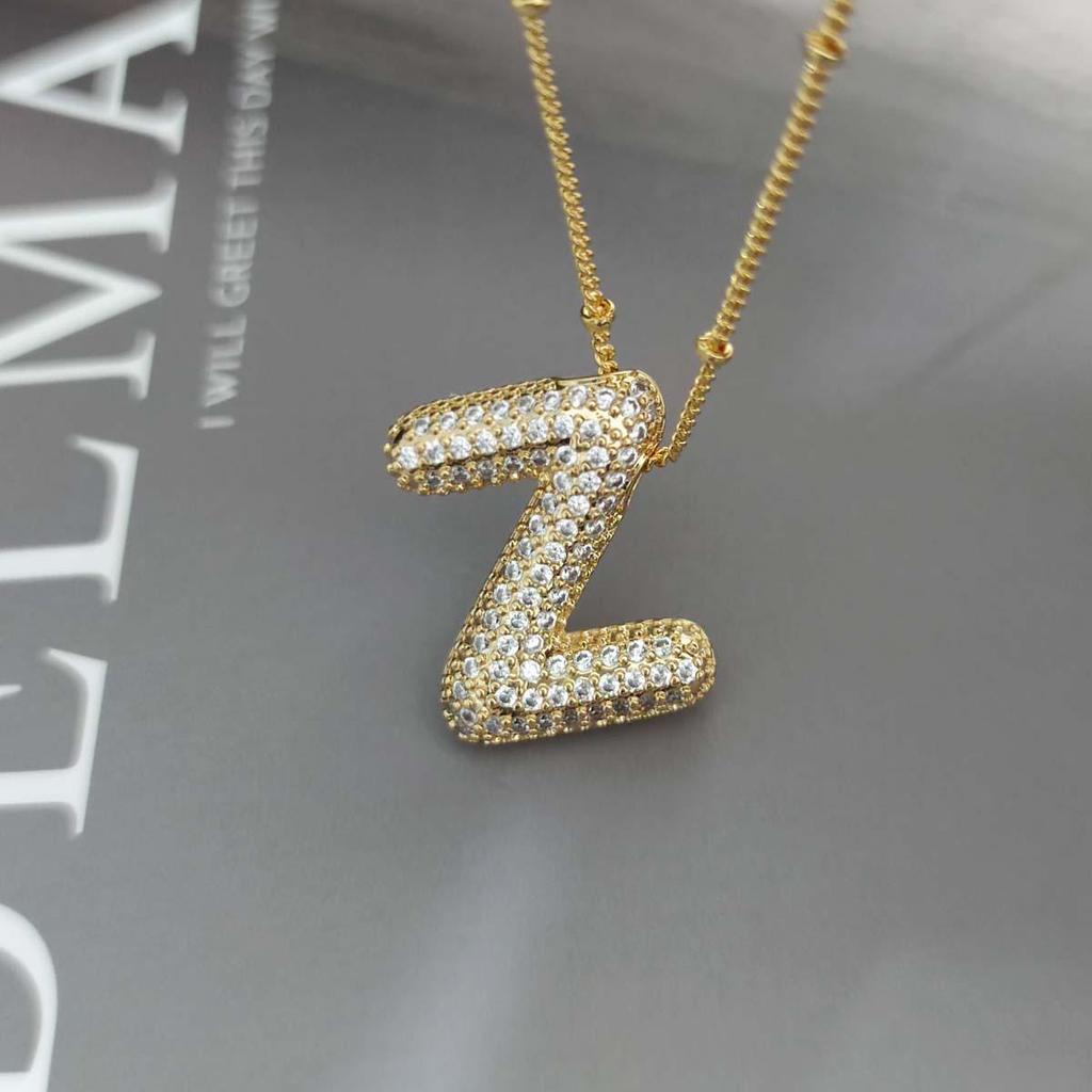 Gold-Plated Copper Zircon Balloon Bubble Alphabet Pendant Necklace