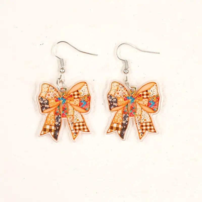 Cross-border new cute floral crossbow bow earrings flat acrylic Thanksgiving creative earrings