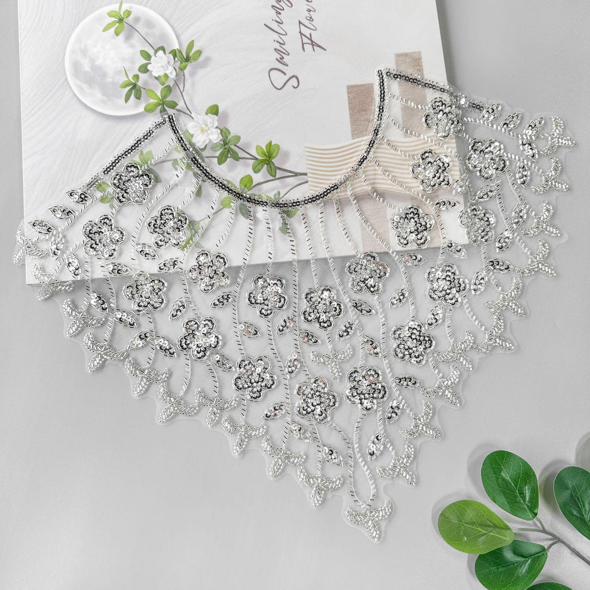 

Mesh Hollow Multicolor Bead Sequins Decorative Clothing Dress Skirt Shawl Accessories Front Collar Cloth Stickers Accessories H2281 Silver