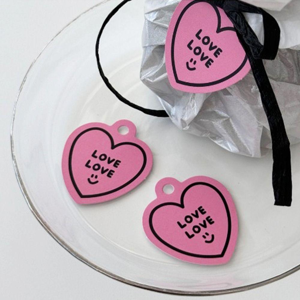50pcs Heart Shaped Cards Valentine's Day Tags Pink Paper Hanging Decoration Cake Decor Tag DIY Crafts Packaging Decoration Tags