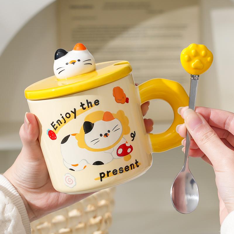 Creative Cute Cat Mug with Lid for Home Office Couple Water Cup Creative Souvenir Gift Ins Mug