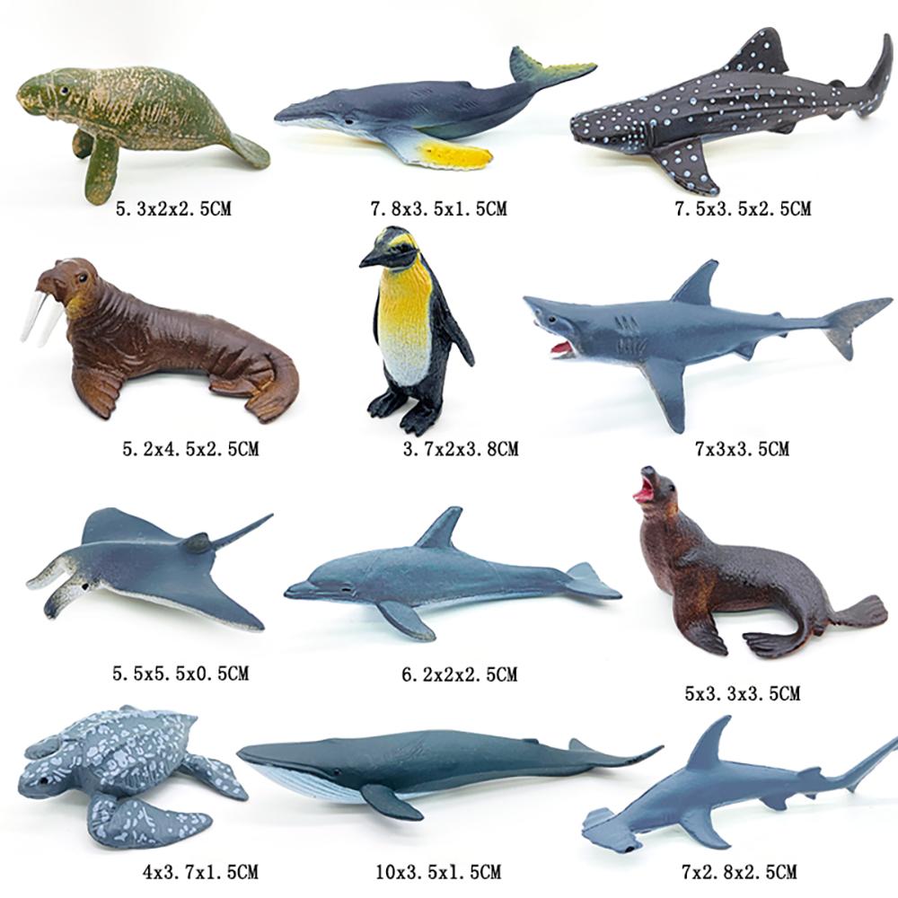 12pcs/set pvc Simulated Sea Life Toy Model Realistic Marine Animals Whale Shark Dolphin Turtle Birthday Gifts for Kids
