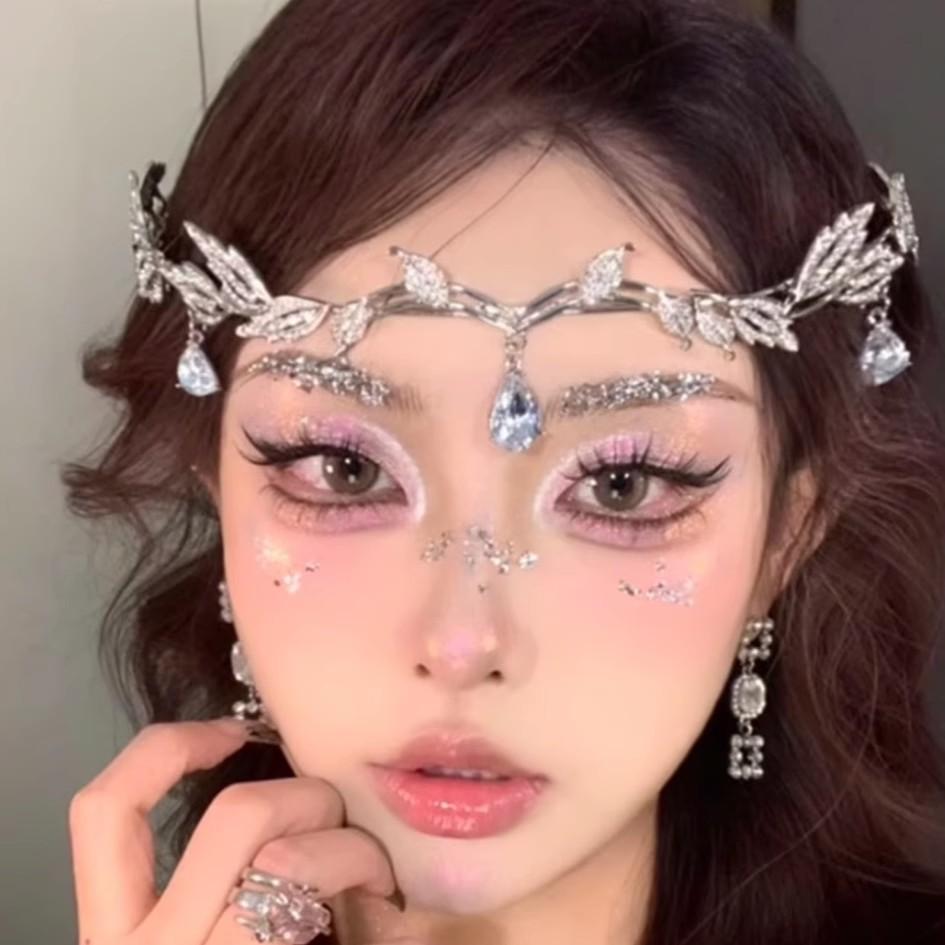 

Супер Фея, бахрома из стразов на лбу, эльфийский лист, повязка на голову с каплями воды, милый и продвинутый головной убор принцессы, свадебная корона