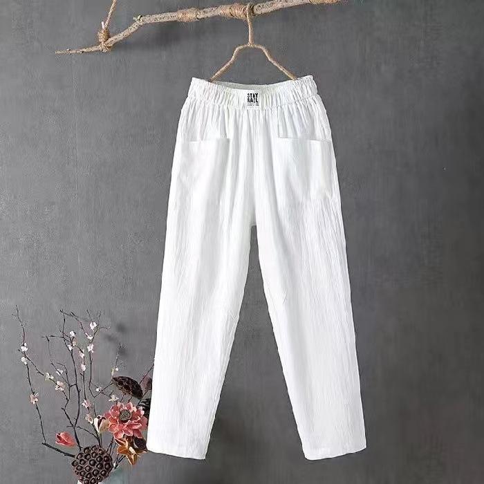 Summer Women Trousers Casual Cotton Linen Pants Loose Straight Trousers Nine Point Harem Pants
