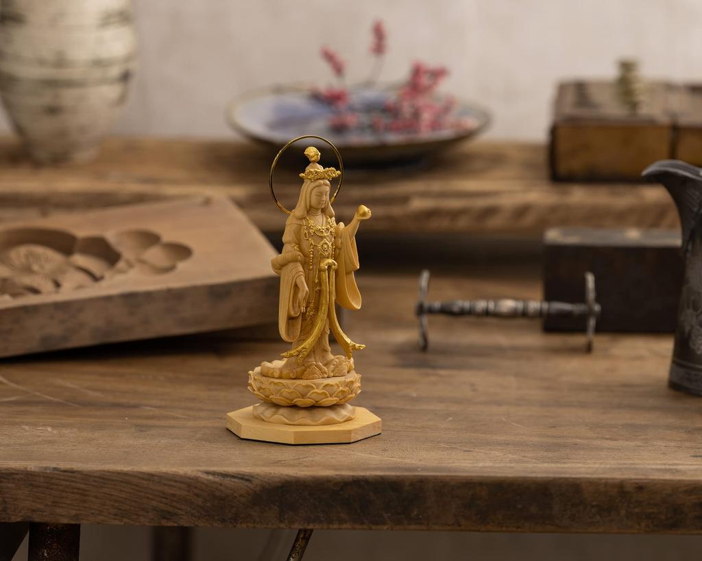 Tiny Buddha Kisshoten standing statue 11cm Joruriji style gold paint Buddha wood ornament Kisshoten - (wood boxwood, finish) - statue, figure,