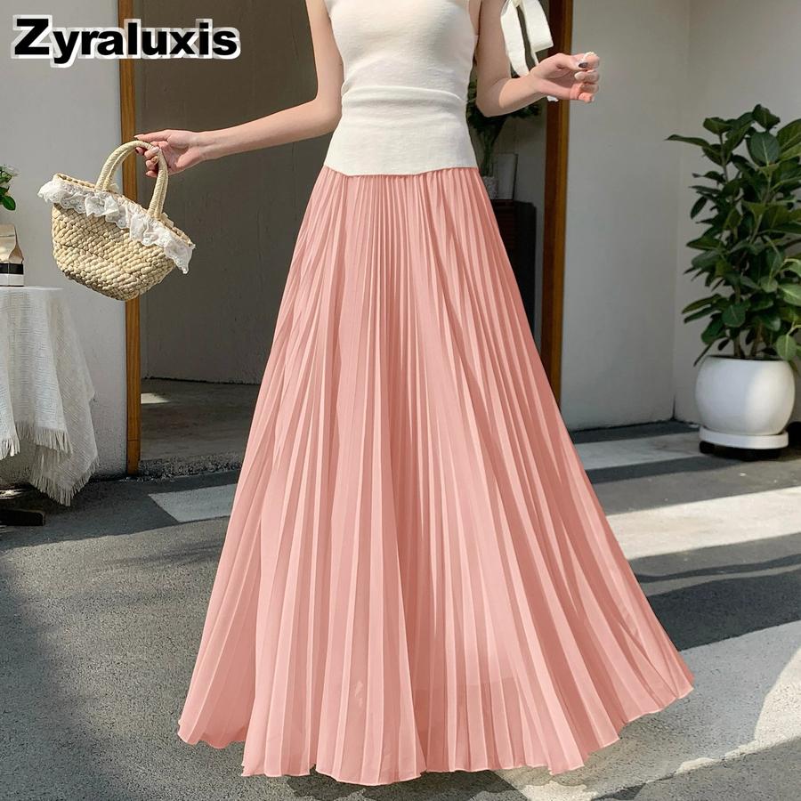 Gentle Breeze Maxi Chiffon Midi A-Line Skirt for Women Summer New Arrivals Casual Over-the-Knee Ruffles Dress