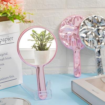 Universal Electroplating Handheld Mirror Clear High Definition Water Ripple Makeup Mirror Elegant Round Beauty Mirror