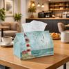 2D Flat, 1 Tissue Box, 2D Plane, Single-sided Printing, 1 Nautical House Tissue Box with House and Seagull Pattern - Spill-proof Washable Fabric Tissu