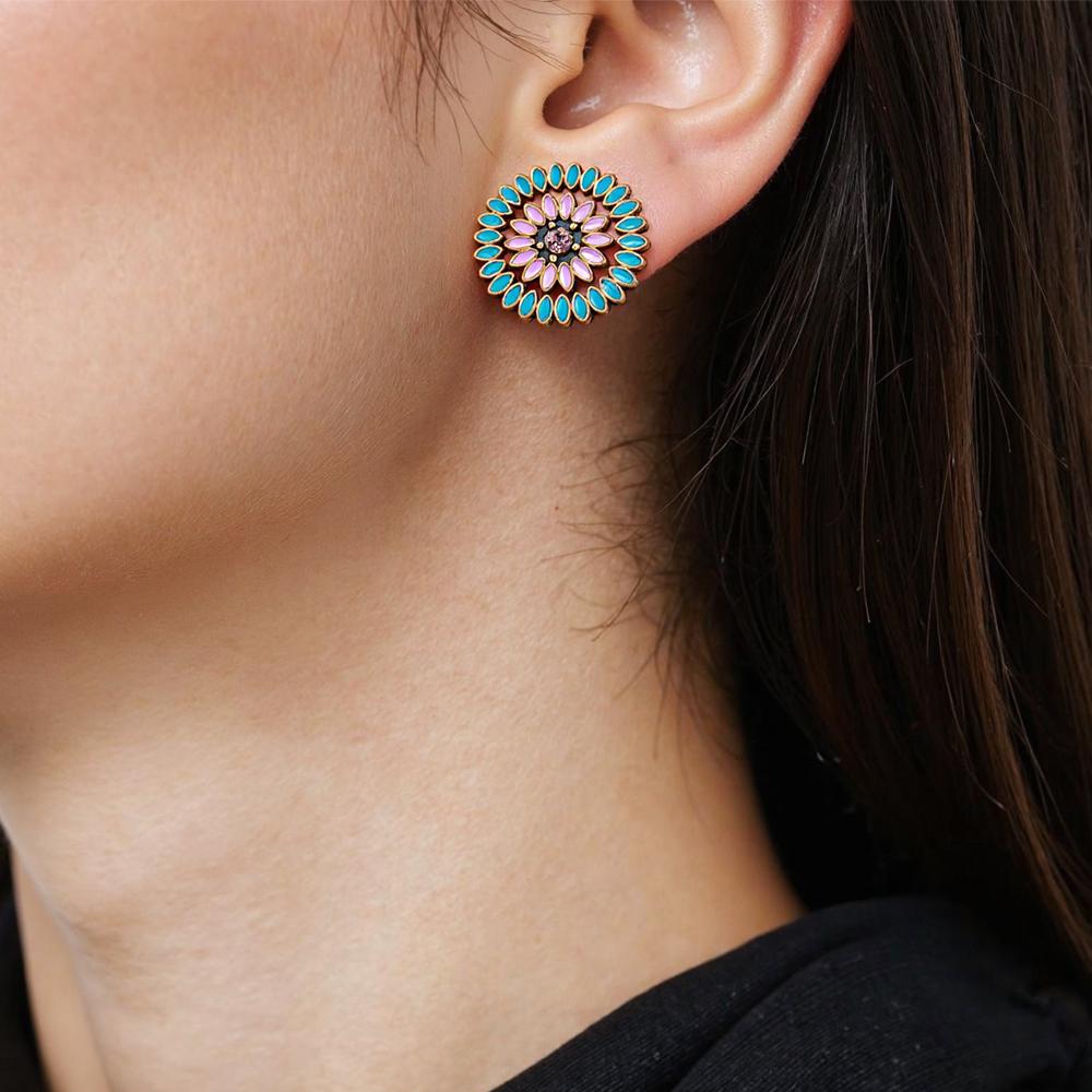 Women's Cute Oil Drop Stud Earrings Vintage Multicolor Earrings Set Geometric Roud Boho Party Decors Daily Wear Gifts Versatile