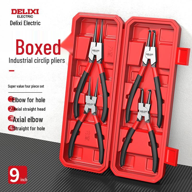 Delixi Electric Industrial Grade Snap Ring Pliers for Internal/External Use - Small Size Expanding Circlip & Spring Retaining Pliers Set.