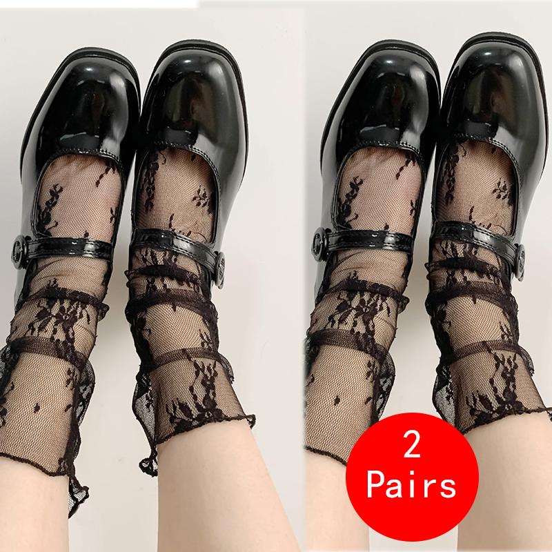 1/2 Pairs Thin Socks Women Summer Ultra Breathable Transparent Lace Socks Lolita Soft Sexy White Ins Mid Socks Fishnet Woman