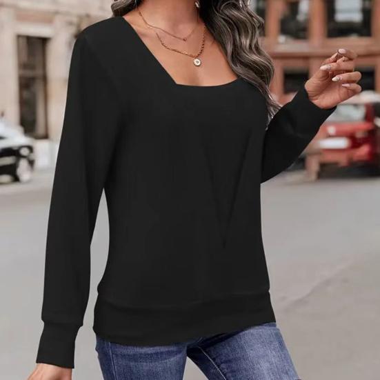 Damska bluzka kwadratowy kołnierz długi rękaw fason dwuczęściowy pulower topy jednolity kolor luźny krój jesienna koszulka