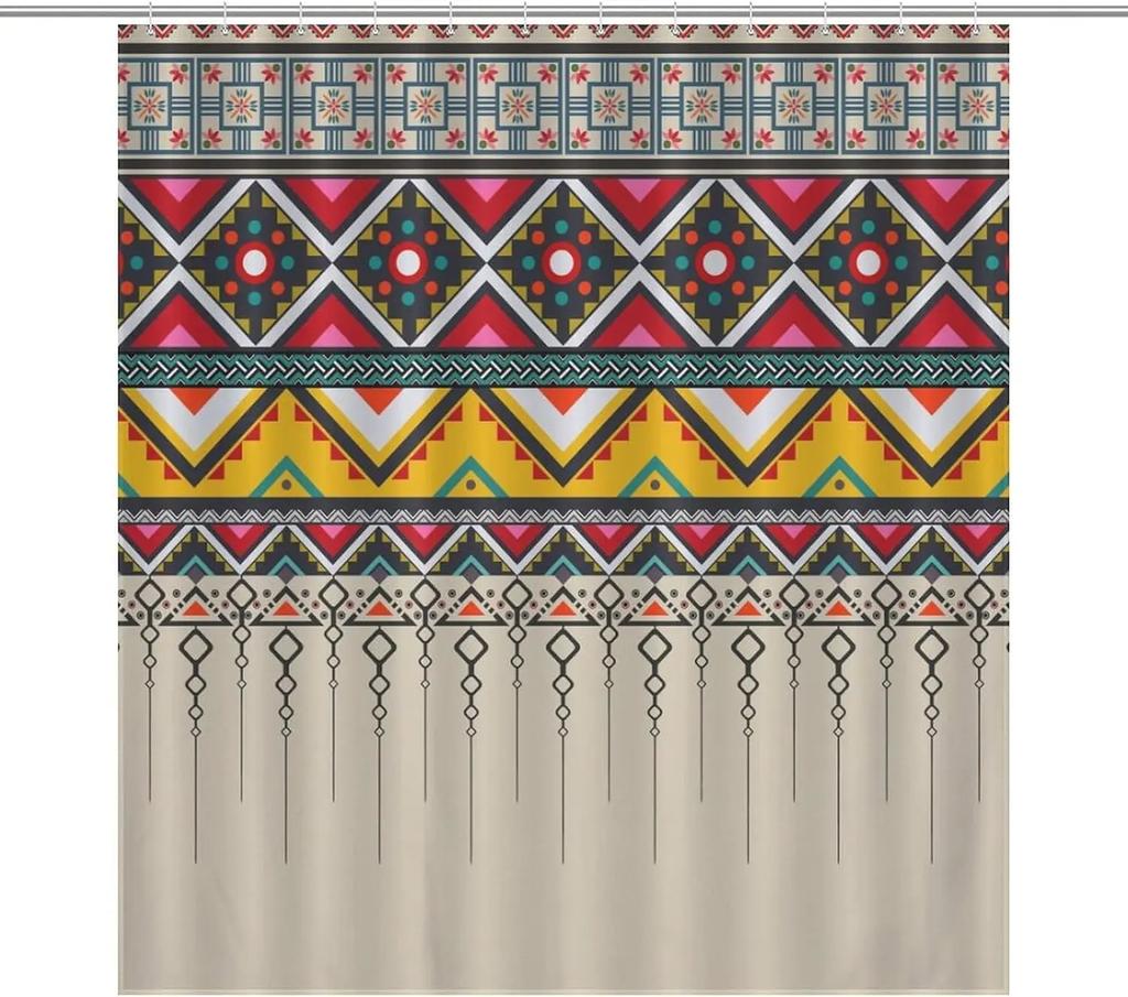 Colorful Rustic Shower Curtain Southwest Family Bathroom Decoration 180x 180cm Waterproof Shower Curtain with 12 Hooks