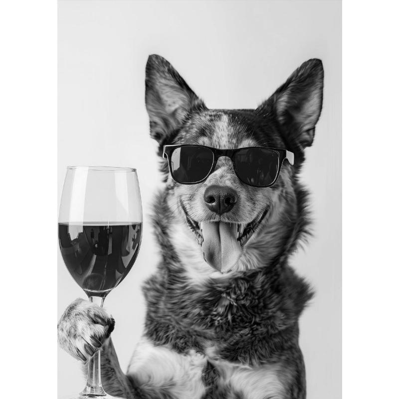 Funny Animal Collies Drinking Champagne Minimalist Animal Portraits Poster Canvas Paintings Wall Art Pictures Home Decor