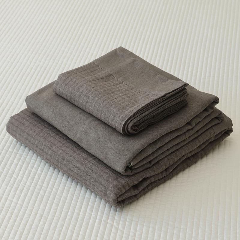 2026 Spring/Summer Men's Pure Cotton Striped 4-Piece Bedding Set: Washed Cotton Bed Sheet & Duvet Cover.