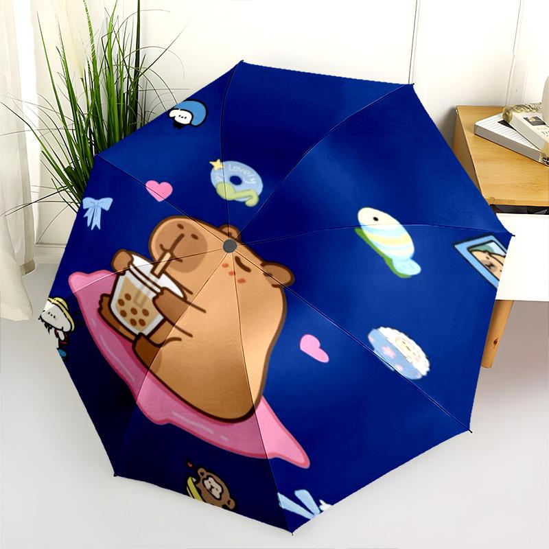 Rainbow Bear Sips Pink Drink Folding umbrella Portable travel Umbrella travel Three folds