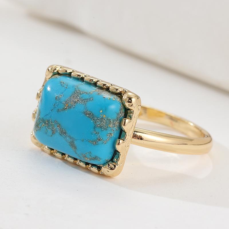 Anello da Donna Etnico Intarsiato Turchese Sintetico Colore Oro Vintage Geometria Uso Quotidiano Gioielli per Feste Regalo di Anniversario