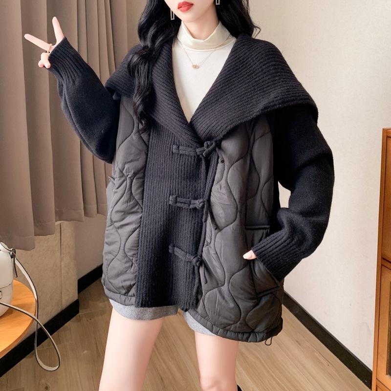 Lapel Collar Knitted Cardigan Quilted Sweater Jacket Women's Autumn And Winter Fashion Sweet Loose Shawl Top