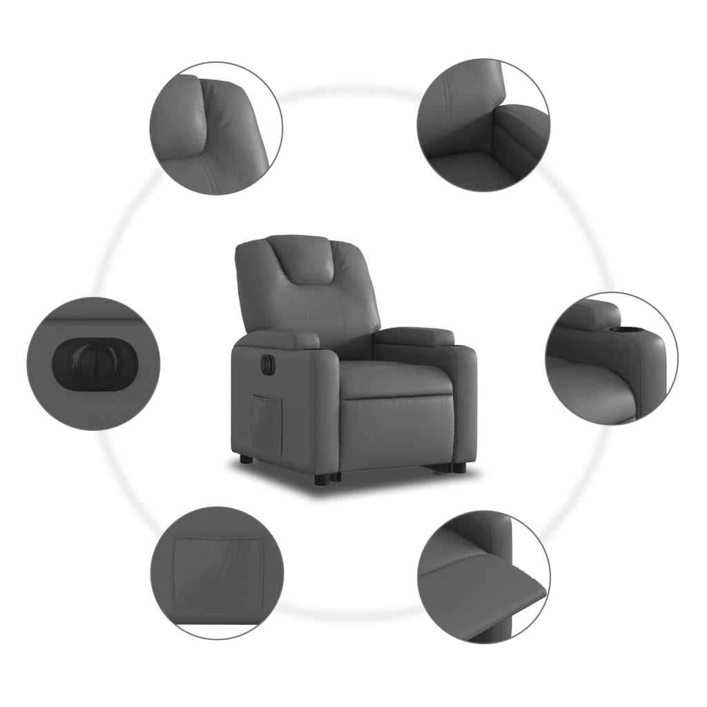 Electric Recliner Chair with Rising Function Gray Faux Leather