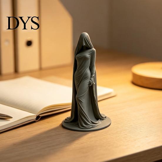 Stylish Desktop Display Statue Veiled Lady Ghost Statue, 3D Printed Shrouded Woman Sculpture, Gothic Hooded Mysterious Masked Figure Reaper Figurine,