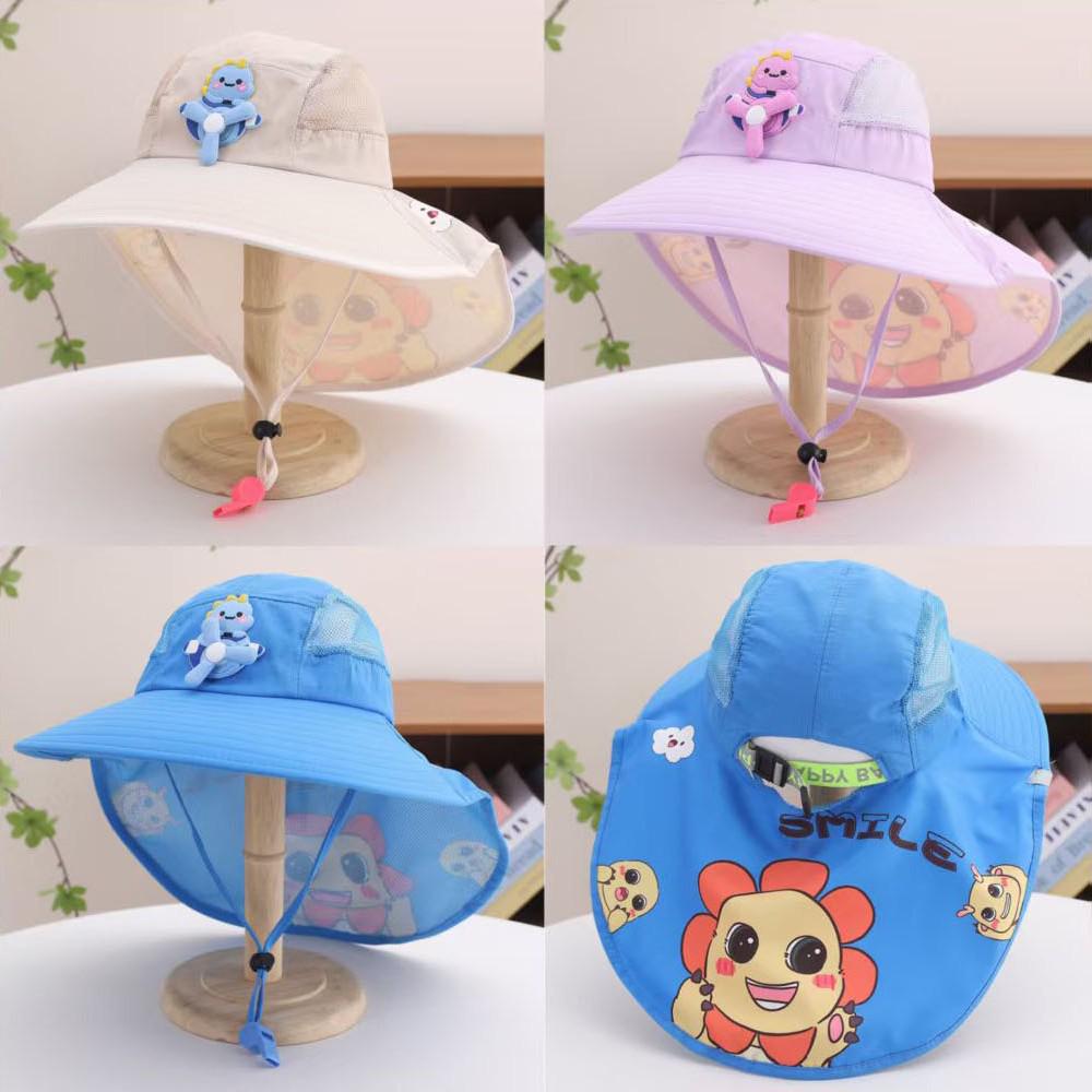 Kids' Mesh Sun Hat with Wide Brim & Shawl for Boys and Girls