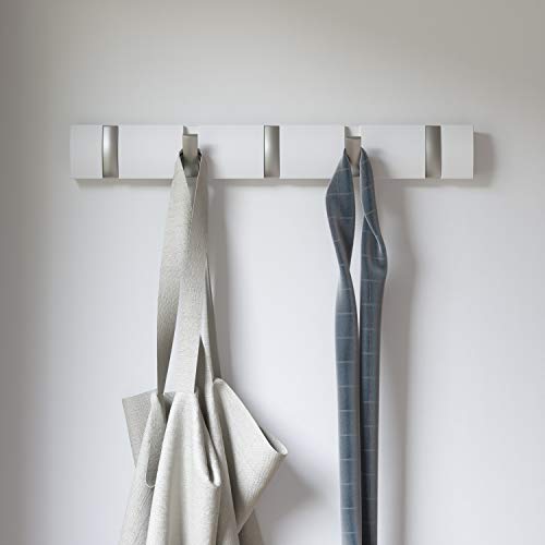Umbra Flip Hooks, Shine White, 5-Hook Wall Hooks, Storage