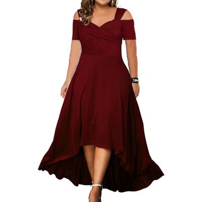 Seksowna letnia sukienka z odkrytymi ramionami dekolt w serek rozkloszowana duże obszycie Slim Fit eleganckie kobiety Plus rozmiar solidna długa sukienka w stylu casual, imprezowa