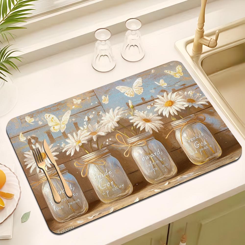 1 шт Коврик для сушки кофейных чашек Водолей Ромашка Нескользящий Впитывающий коврик Диатомит Посуда Кухонный стол Сливной коврик Кофейня Сливной коврик 20x30cm 990₽