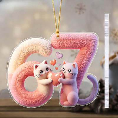 Acrylic Valentine Hanging Ornament with Adorable Cats Pattern | Transparent Six Seven Pendants, Drops & Finials - Ideal Valentine'S Day Gift