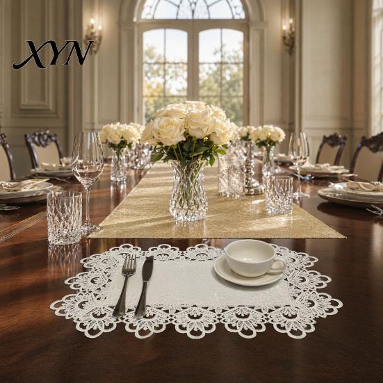Romantic Simple Design Placemat White Lace Placemat, Foldable Soft Anti-Wrinkle Table Mat, Heat And Bark-grain Resistant Non-Yellowing Durable Dining